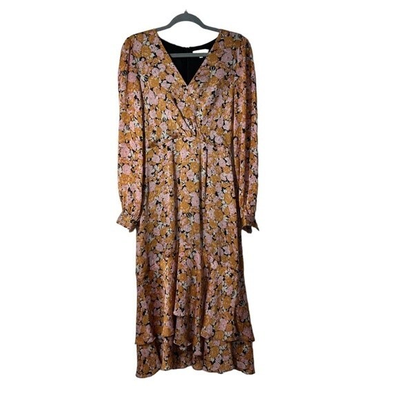 WAYF Celeste Ruffle Midi Dress Long Sleeve Printed Chiffon Flowy XS - Picture 2 of 7